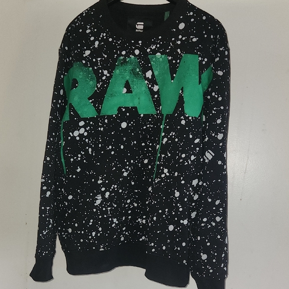 G-Star RAW Mens XL Black and Green Crewneck Sweater